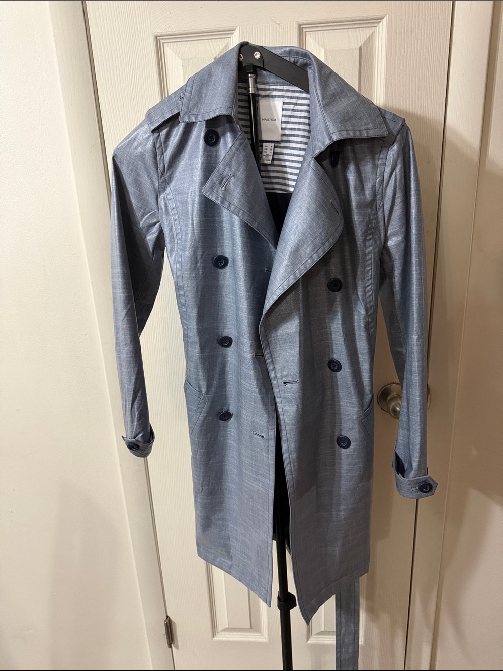 Nautica women’s Steel Blue Double-Breasted Trench Coat